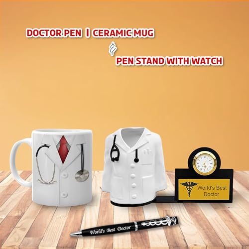 Savri Doctor's Desk Set-Doctor Pen, Fiber Pen Stand with Watch, and Coffee Mug-Ideal Gift for Doctors,Surgeons, MR, MS. Best Set for Gifting on Anniversary, Birthday, Father's Day, Graduation Ceremony - Image 2