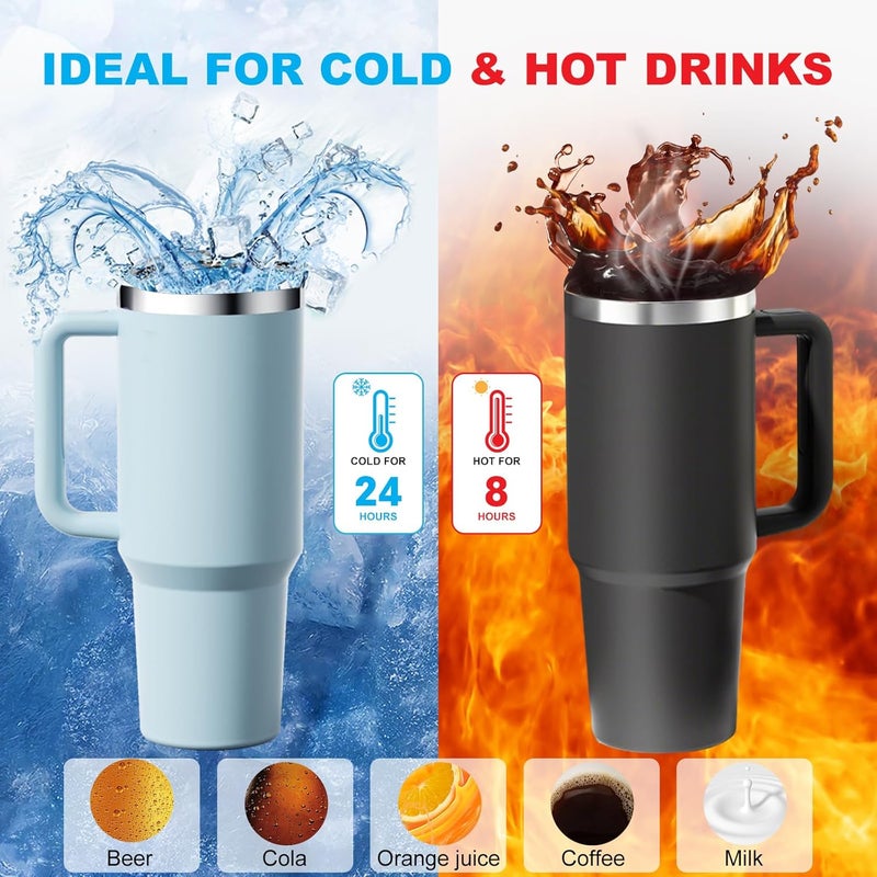 40oz Stainless Steel Tumbler with Handle & Straw - Insulated Travel Mug for Hot/Iced Drinks (Pink ) - Image 3