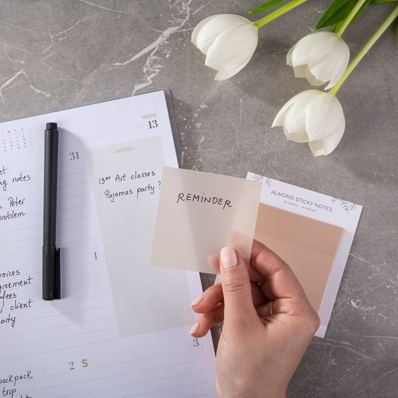 DiverseBee 50 Sheets Pastel Transparent Sticky Notes, 3x3â€ Clear Sticky Tabs, Translucent Page Flags Book Markers Stickers, Planner Accessories, Bible Journaling Study Office School Supplies (Almond) - Image 4