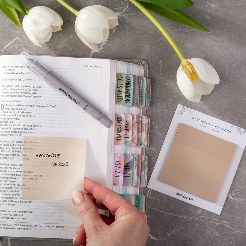 DiverseBee 50 Sheets Pastel Transparent Sticky Notes, 3x3â€ Clear Sticky Tabs, Translucent Page Flags Book Markers Stickers, Planner Accessories, Bible Journaling Study Office School Supplies (Almond) - Image 3