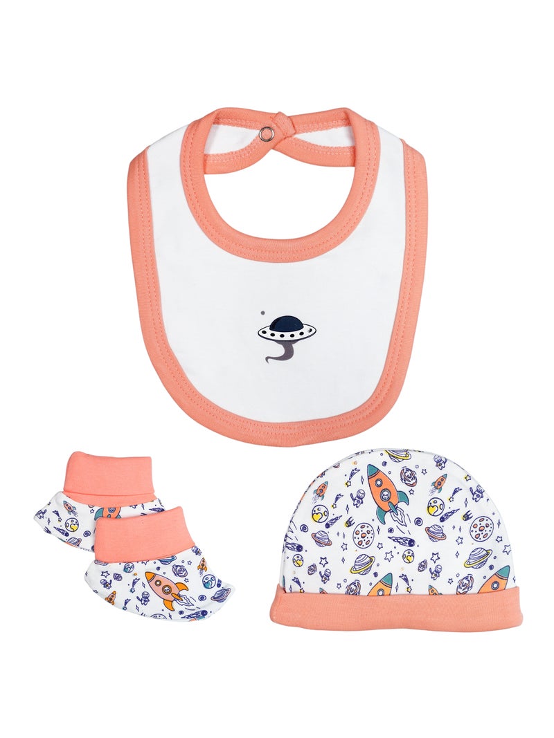 Babies Basic 5 piece Unisex 100% Cotton Sets include Bib, Romper, Mittens, Cap and Sleepsuit/Jumpsuit - Image 4