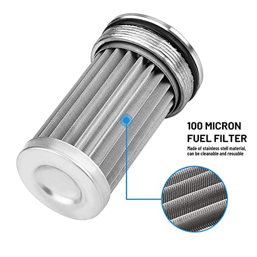 Plobeda 50mm 100 Micron Inline Fuel Filter 6AN 8AN 10AN Aluminum Fuel/Gas/Petrol Filter Adapter Fittings Universal Cleanable(Silver) - Image 4