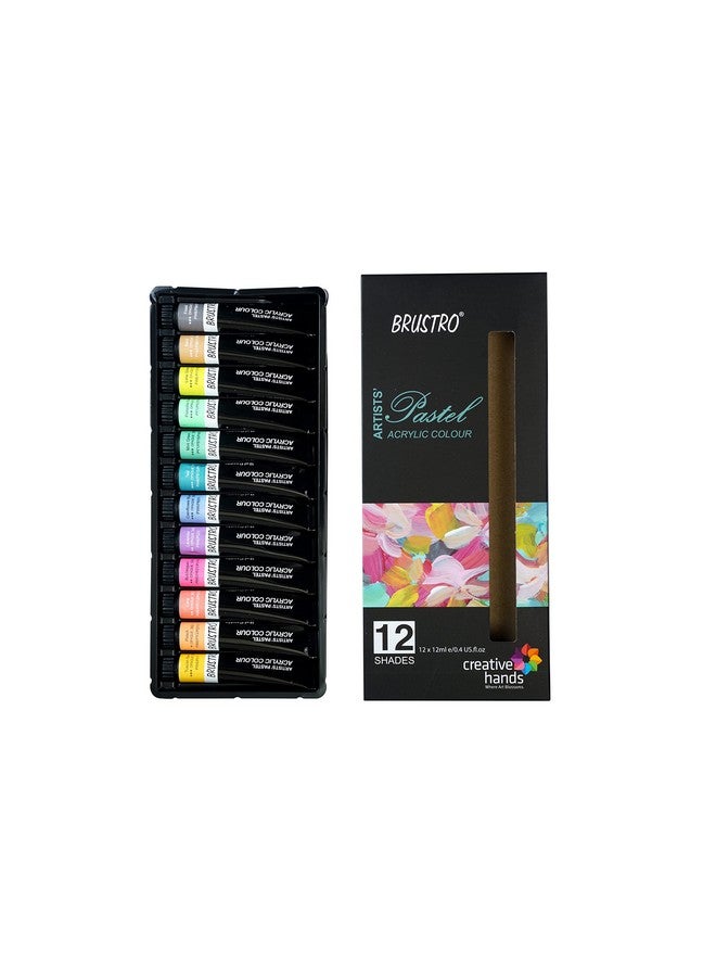 BRUSTRO Artist's Acrylic Pastel Colour | Set of 12 Colors X 12ml Tubes | Ideal for Paper, Canvas, Shading, Portrait, Coloring, Inter-mixable, Perfect for Artists and Crafters - Image 1