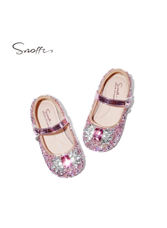 Snoffy Girls' Leather Shoes Spring And Autumn Elsa Princess Shoes Children's Crystal Shoes Big Kids Performance Shoes Soft Bottom Princess Pink Size 26 - Image 5