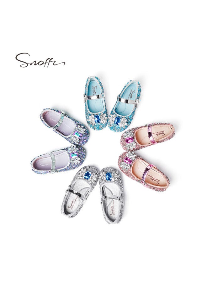 Snoffy Girls' Leather Shoes Spring And Autumn Elsa Princess Shoes Children's Crystal Shoes Big Kids Performance Shoes Soft Bottom Princess Pink Size 26 - Image 1
