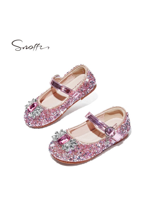 Snoffy Girls' Leather Shoes Spring And Autumn Elsa Princess Shoes Children's Crystal Shoes Big Kids Performance Shoes Soft Bottom Princess Pink Size 26 - Image 4