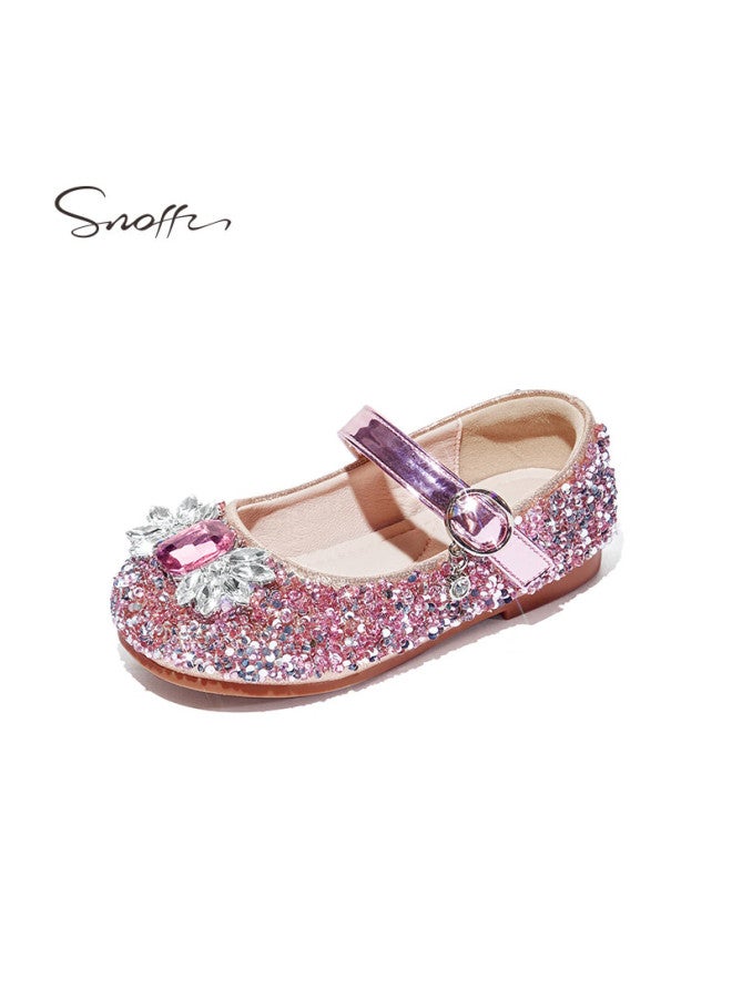 Snoffy Girls' Leather Shoes Spring And Autumn Elsa Princess Shoes Children's Crystal Shoes Big Kids Performance Shoes Soft Bottom Princess Pink Size 26 - Image 2