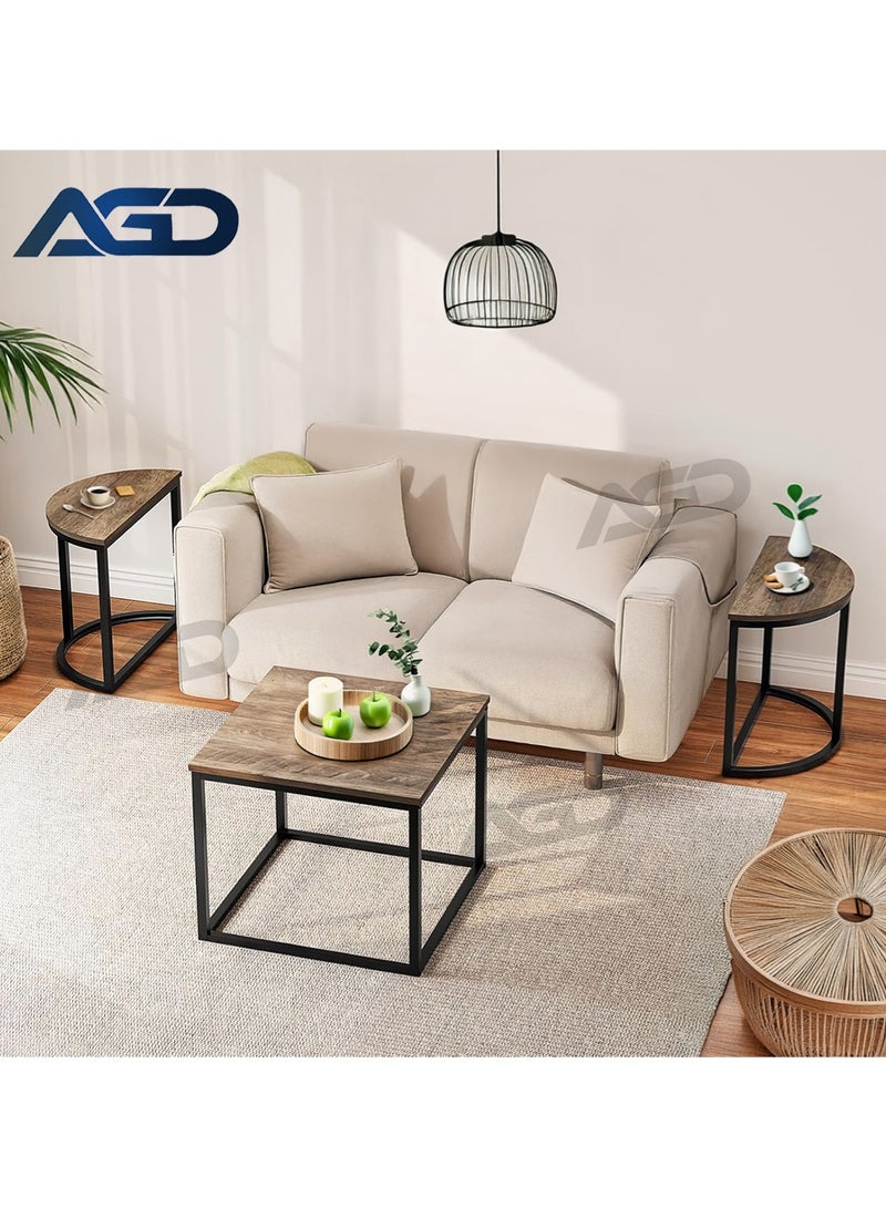 إيه جي دي طقم طاولات قهوة بيضاوية من 3 قطع، طاولة مركزية عصرية مع طاولتين جانبيتين، إطار معدني، لون رمادي لغرفة المعيشة - Image 4