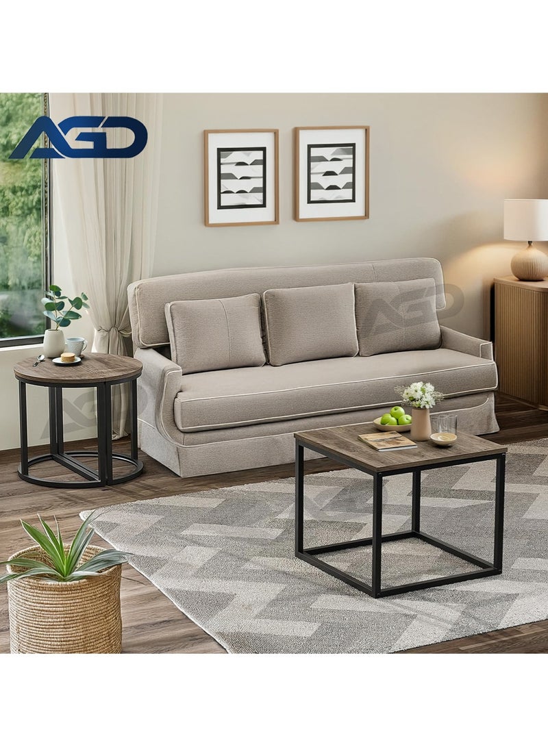 إيه جي دي طقم طاولات قهوة بيضاوية من 3 قطع، طاولة مركزية عصرية مع طاولتين جانبيتين، إطار معدني، لون رمادي لغرفة المعيشة - Image 5