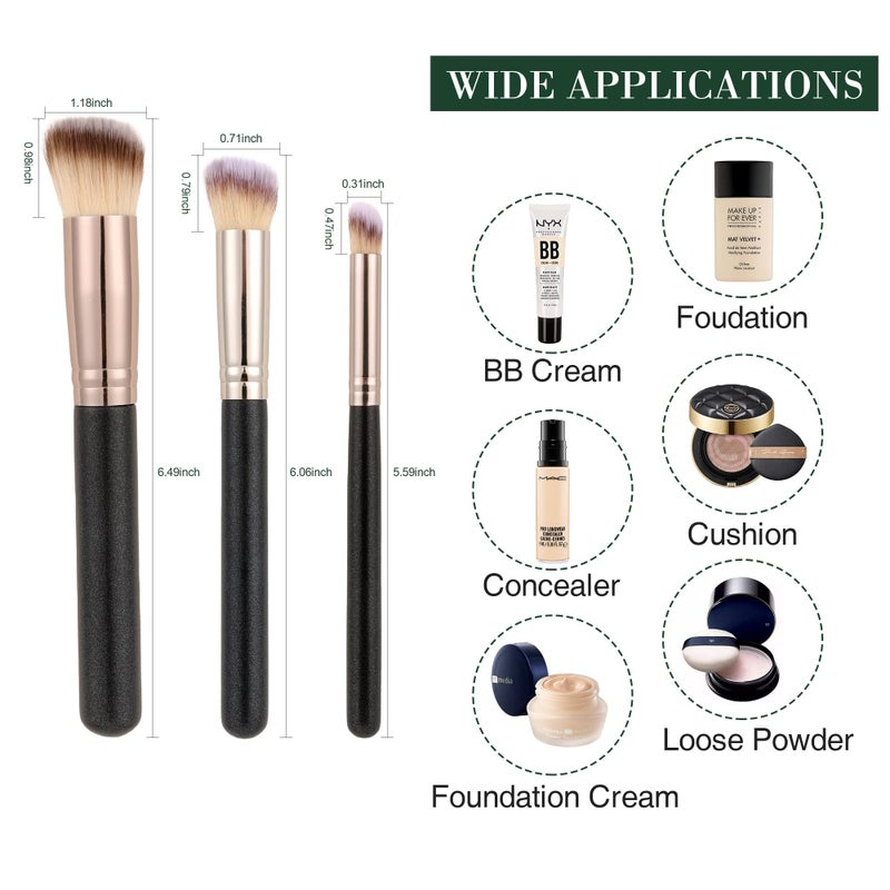 WOBEVB 3 Pcs Makeup Brushes & Foundation Brush Flawless Concealer Brush Perfect for Any Look Premium Luxe Hair Contour Brush Perfect for Liquid, Buffing, Cream, Sculpting, Blush and Setting Powder - Image 5