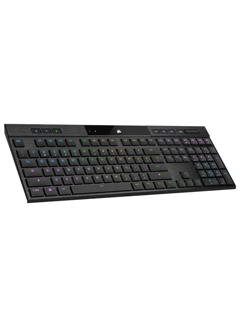 لوحة مفاتيح الألعاب الميكانيكية اللاسلكية CORSAIR K100 RGB AIR فائقة النحافة، إضاءة خلفية RGB LED، CHERRY ULP لمسية، سوداء، (CH-913A01U-NA)