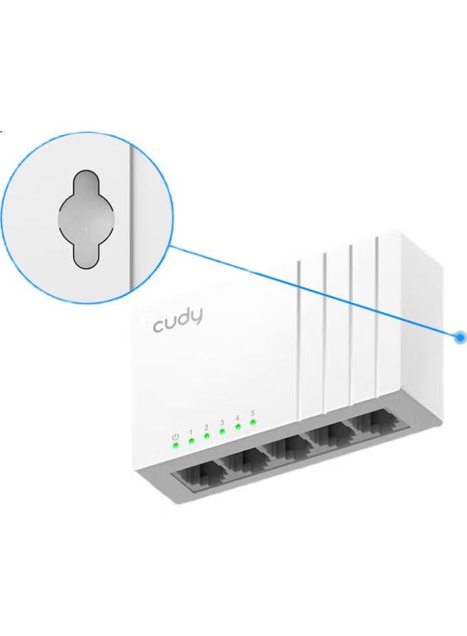 Cudy 5-Port 100Mbps Switch, 5-Port 100Mbps Network Switch, Network Port Expander, Network Cable Splitter, For Surveillance, Enterprise And Home Use, Plug And Play, Wall-Mountable - Image 1