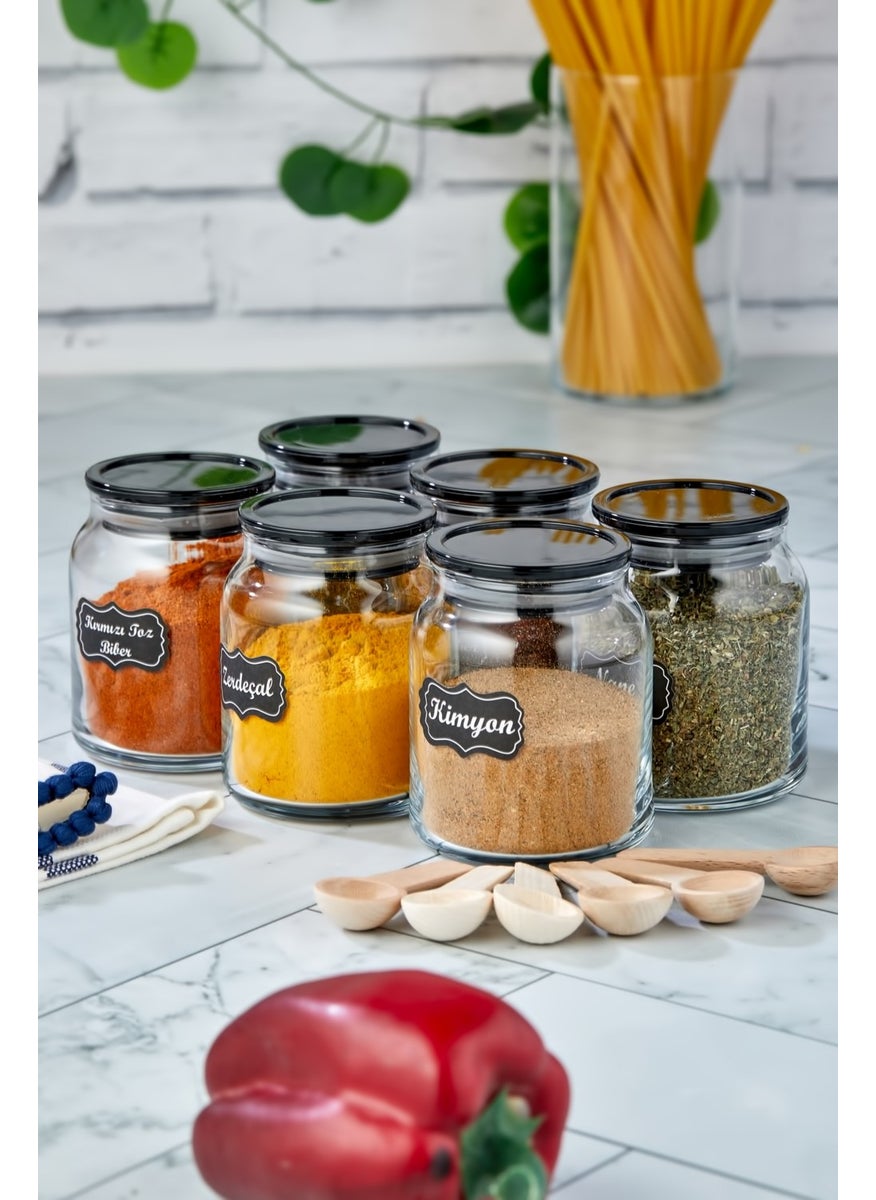 Fbz Home 6-Piece Luxury Spice Set with Spoon and Black Lid Glass Jar Storage Container (300 ml Spice Jar Set)  - Image 2
