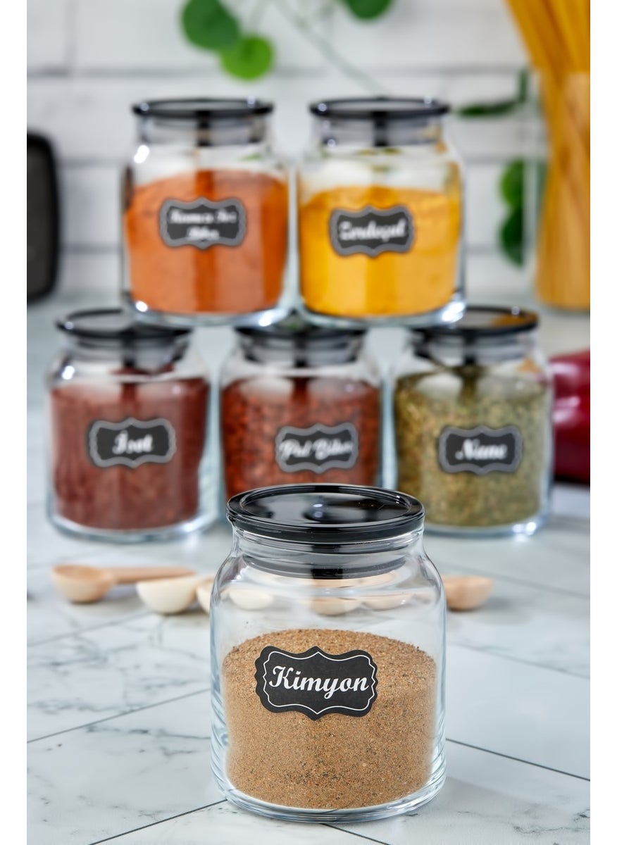 Fbz Home 6-Piece Luxury Spice Set with Spoon and Black Lid Glass Jar Storage Container (300 ml Spice Jar Set)  - Image 3