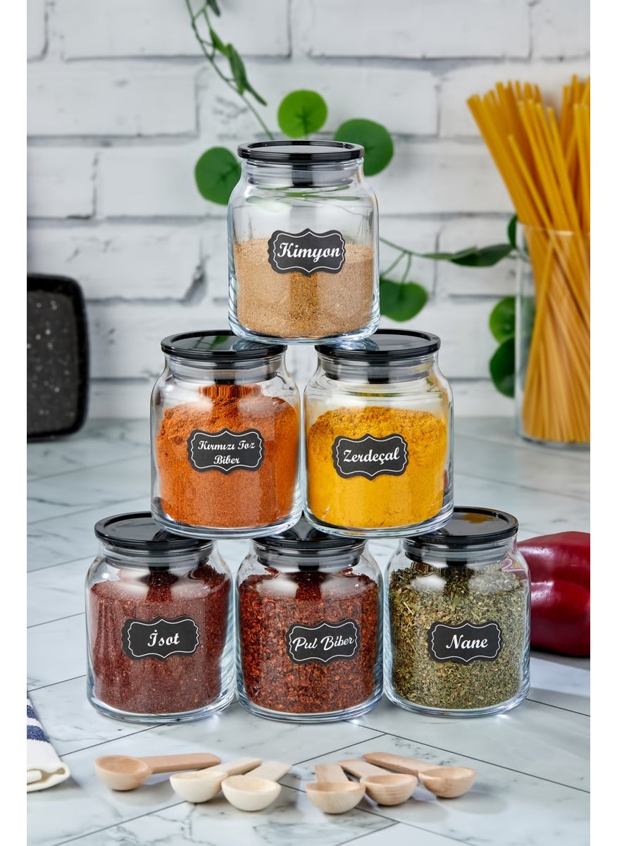 Fbz Home 6-Piece Luxury Spice Set with Spoon and Black Lid Glass Jar Storage Container (300 ml Spice Jar Set)  - Image 1