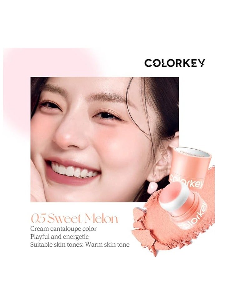 COLORKEY Shimmering Pudding Powder Blush, Lightweight, non-drying and smooth, Naturally Luminous Semi-Matte Finish, Self-contained brush, portable makeup (05 Sweet Melon, 3.2g) - Image 2