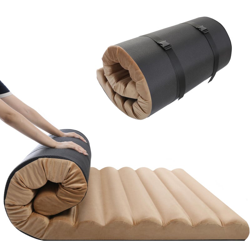 MeMoreCool Roll Up Floor Mattress Double 10cm Thick Portable Futon Mattress High Density Foam Foldable Mattress Floor Guest Bed Firm Mattress for Travel Car Tent 190x120cm