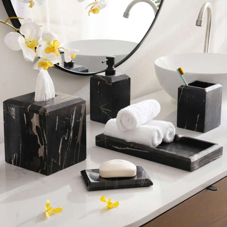 Pan Home Black Marble Tumbler - 9.5x9.5x13cm - Image 3