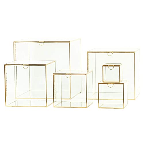 ARTINCO Art India Collections Home Decor Glass Brass Cosmetics Storage Box Decoration, Golden Decorative Glass Brass Box 8 X 8" - Image 2