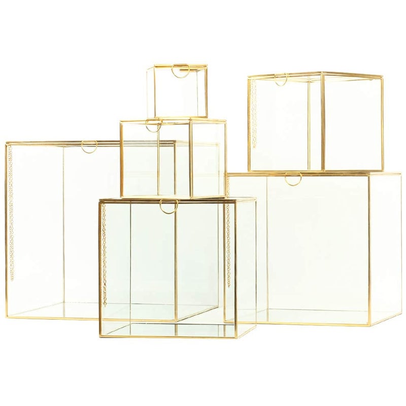 ARTINCO Art India Collections Home Decor Glass Brass Cosmetics Storage Box Decoration, Golden Decorative Glass Brass Box 8 X 8" - Image 5