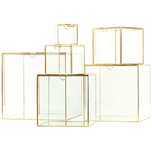 ARTINCO Art India Collections Home Decor Glass Brass Cosmetics Storage Box Decoration, Golden Decorative Glass Brass Box 8 X 8" - Image 1