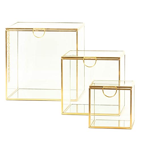 ARTINCO Art India Collections Home Decor Glass Brass Cosmetics Storage Box Decoration, Golden Decorative Glass Brass Box 8 X 8" - Image 4