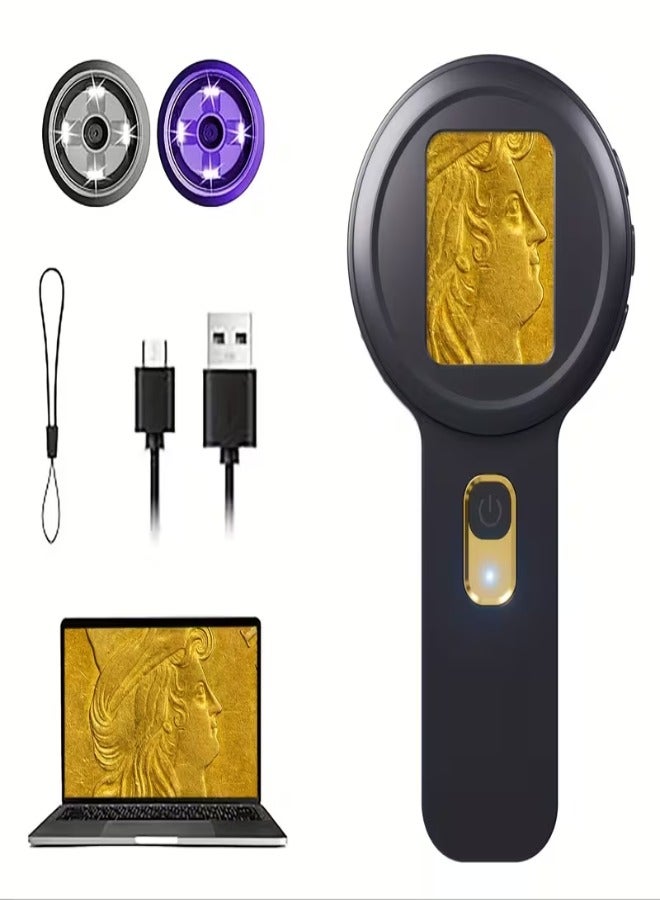 مجهر رقمي محمول باليد 500X - عدسة مكبرة محمولة بشاشة IPS مقاس 2 بوصة مع إضاءة LED، وكاميرا 16 ميجابكسل، وذاكرة SD، ومتوافق مع USB - مثالي للاستخدام الصناعي والعلمي والصيانة والمجوهرات والعملات والهوايات - أسود - Image 1