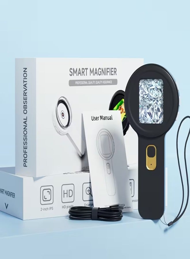 مجهر رقمي محمول باليد 500X - عدسة مكبرة محمولة بشاشة IPS مقاس 2 بوصة مع إضاءة LED، وكاميرا 16 ميجابكسل، وذاكرة SD، ومتوافق مع USB - مثالي للاستخدام الصناعي والعلمي والصيانة والمجوهرات والعملات والهوايات - أسود - Image 2