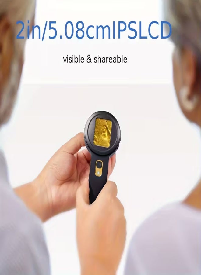 مجهر رقمي محمول باليد 500X - عدسة مكبرة محمولة بشاشة IPS مقاس 2 بوصة مع إضاءة LED، وكاميرا 16 ميجابكسل، وذاكرة SD، ومتوافق مع USB - مثالي للاستخدام الصناعي والعلمي والصيانة والمجوهرات والعملات والهوايات - أسود - Image 4