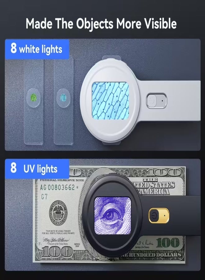 مجهر رقمي محمول باليد 500X - عدسة مكبرة محمولة بشاشة IPS مقاس 2 بوصة مع إضاءة LED، وكاميرا 16 ميجابكسل، وذاكرة SD، ومتوافق مع USB - مثالي للاستخدام الصناعي والعلمي والصيانة والمجوهرات والعملات والهوايات - أسود - Image 5