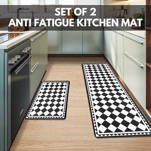 Home-Cloud HomeCloud Rubber Anti Fatigue Kitchen Rug Sets 2 Piece Non Slip Kitchen Mats for Floor Cushioned Kitchen Rugs and Mats Waterproof Comfort Standing Mat Runner for Kitchen (Chess_Black) - Image 4
