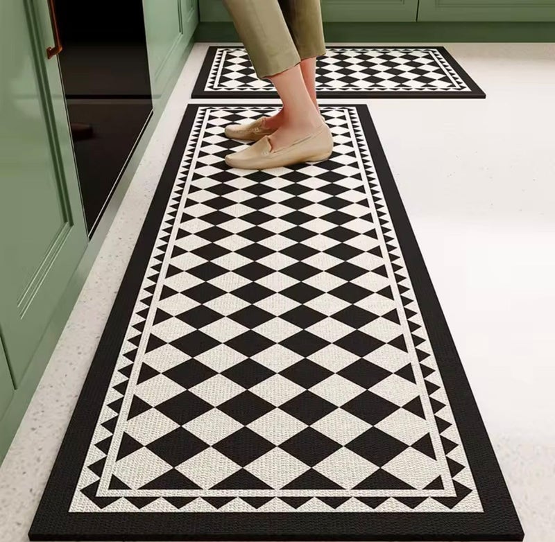 Home-Cloud HomeCloud Rubber Anti Fatigue Kitchen Rug Sets 2 Piece Non Slip Kitchen Mats for Floor Cushioned Kitchen Rugs and Mats Waterproof Comfort Standing Mat Runner for Kitchen (Chess_Black) - Image 1
