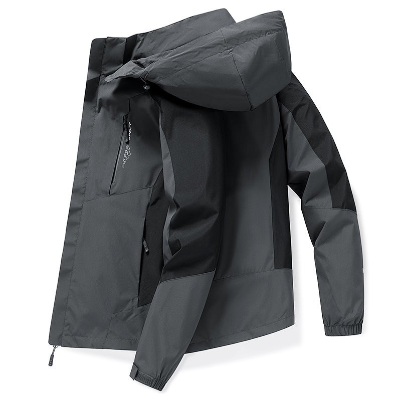 Autumn Waterproof Hooded Mens Windbreaker Jacket Gray  - Image 3