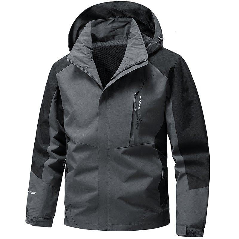 Autumn Waterproof Hooded Mens Windbreaker Jacket Gray  - Image 1