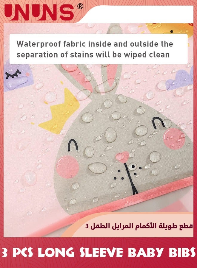 UNUNS Baby Bibs With Sleeves,3 Pack Waterproof Long Sleeve Bib,Kids Painting Bib,Cute Pattern Feeding Bibs,Unisex Smock Apron Set For Infant Toddler 6 Months To 3 Years,Multi-Color And Multi-Pattern - Image 4