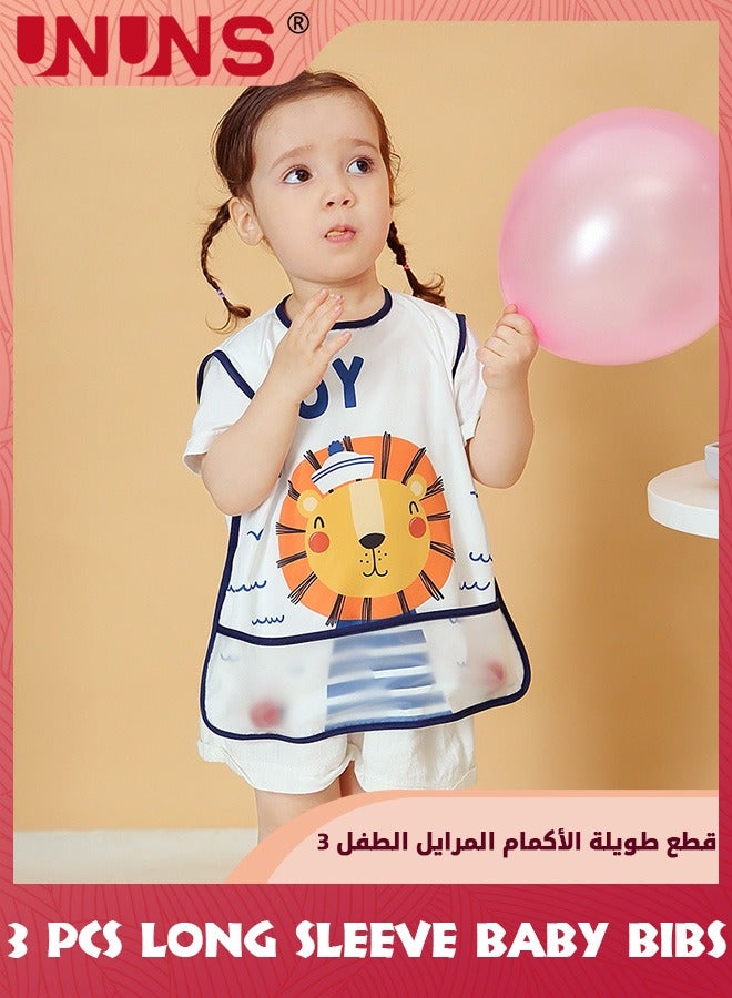 UNUNS Baby Bibs With Sleeves,3 Pack Waterproof Long Sleeve Bib,Kids Painting Bib,Cute Pattern Feeding Bibs,Unisex Smock Apron Set For Infant Toddler 6 Months To 3 Years,Multi-Color And Multi-Pattern - Image 5