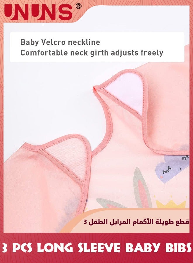 UNUNS Baby Bibs With Sleeves,3 Pack Waterproof Long Sleeve Bib,Kids Painting Bib,Cute Pattern Feeding Bibs,Unisex Smock Apron Set For Infant Toddler 6 Months To 3 Years,Multi-Color And Multi-Pattern - Image 3