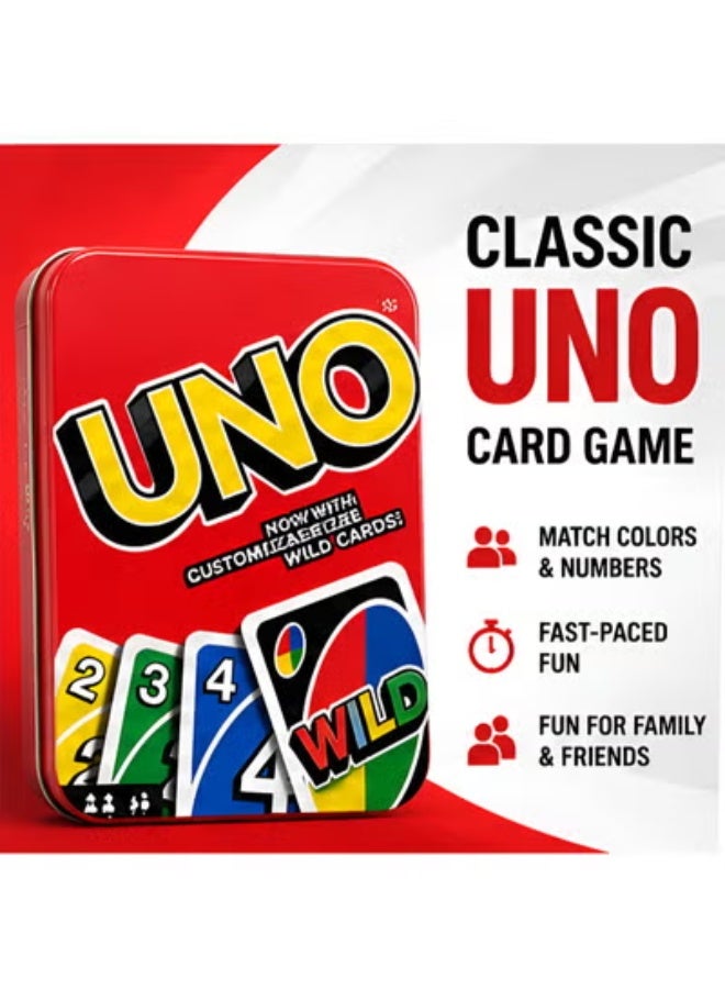 UNO Card Game Tin Box - Classic Family Card Game with 112 Cards & Wild Cards, Fun for Kids & Adults, Travel Game Set - Image 1