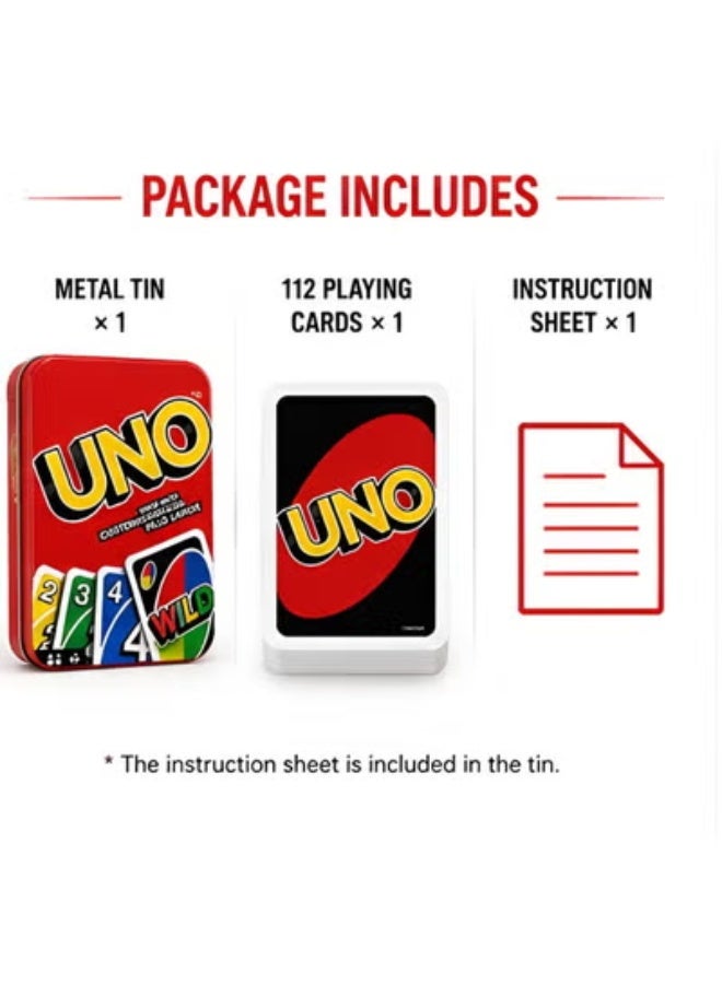 UNO Card Game Tin Box - Classic Family Card Game with 112 Cards & Wild Cards, Fun for Kids & Adults, Travel Game Set - Image 5