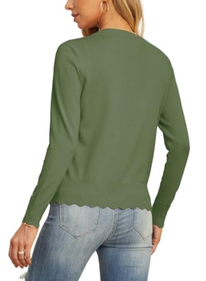 NIBEMINENT Women's Long Sleeve V-Neck Button Down Cardigan Knit Shrugs Sweater - Image 4