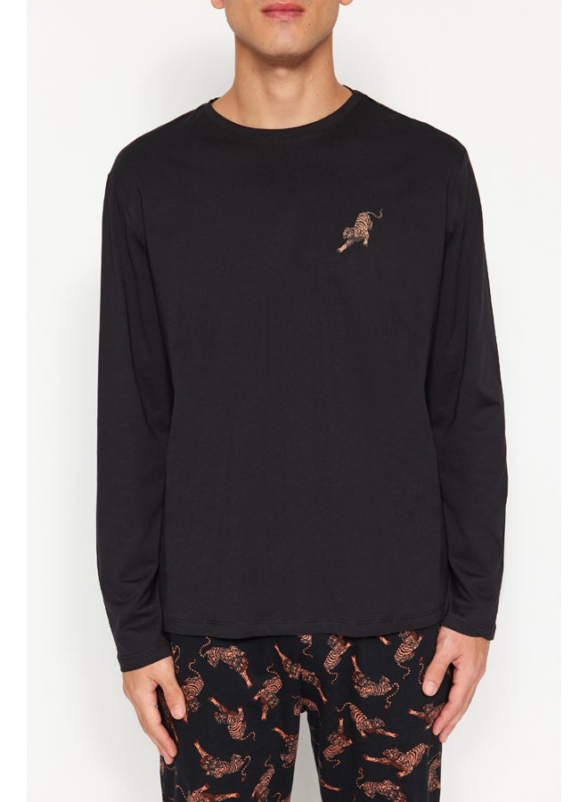 trendyol Men's Black Regular Fit Printed Knitted Pajamas Set - Image 2