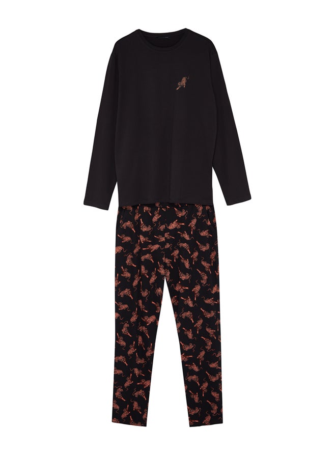 trendyol Men's Black Regular Fit Printed Knitted Pajamas Set - Image 4