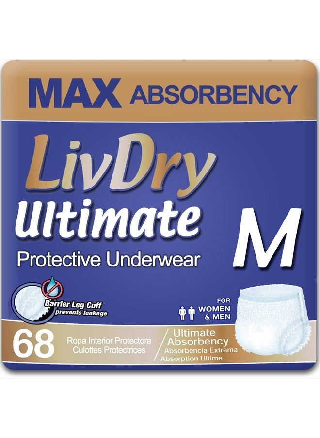 LIVDRY Ultimate Adult Incontinence Underwear, High Absorbency, Leak Cuff Protection, Medium, 68-Pack  - Image 1
