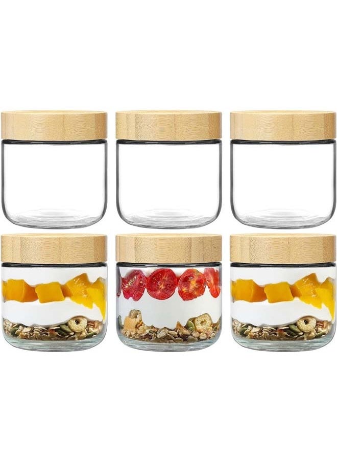 L&E 6-pack Glass jars with Airtight Lids, Overnight Oats Containers with Bamboo Lids, Wide mouth Mason Salad jars, Glass Food Storage Containers for Snacks Yogurt Spice Sugar (300ML)  - Image 1