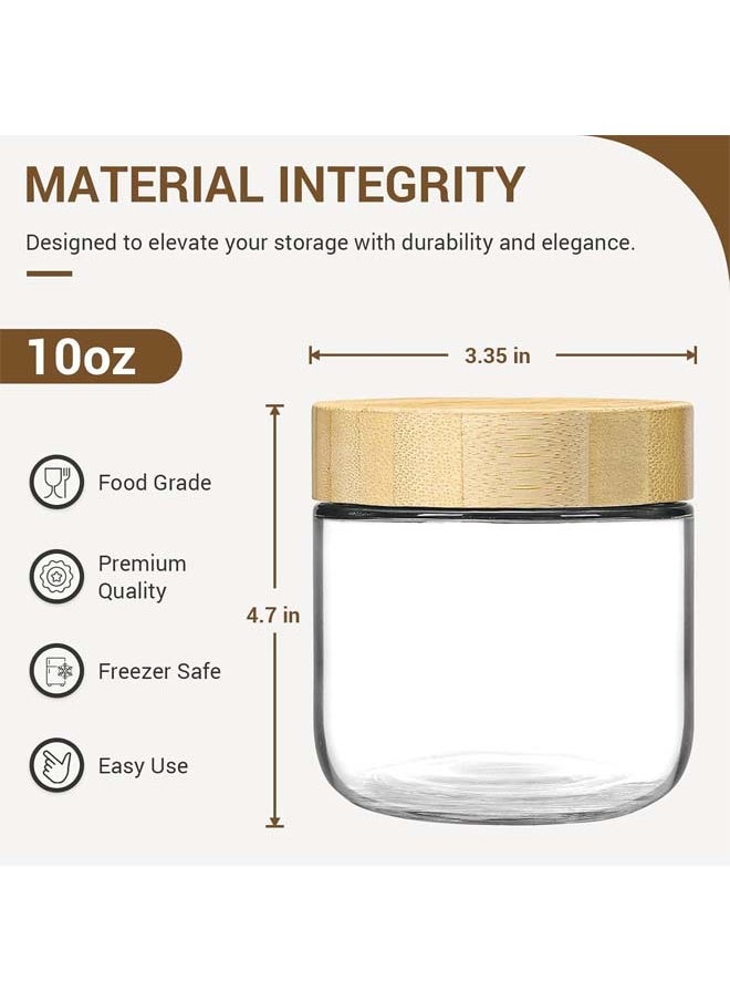 L&E 6-pack Glass jars with Airtight Lids, Overnight Oats Containers with Bamboo Lids, Wide mouth Mason Salad jars, Glass Food Storage Containers for Snacks Yogurt Spice Sugar (300ML)  - Image 2