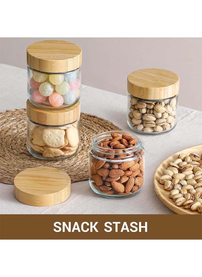 L&E 6-pack Glass jars with Airtight Lids, Overnight Oats Containers with Bamboo Lids, Wide mouth Mason Salad jars, Glass Food Storage Containers for Snacks Yogurt Spice Sugar (300ML)  - Image 5
