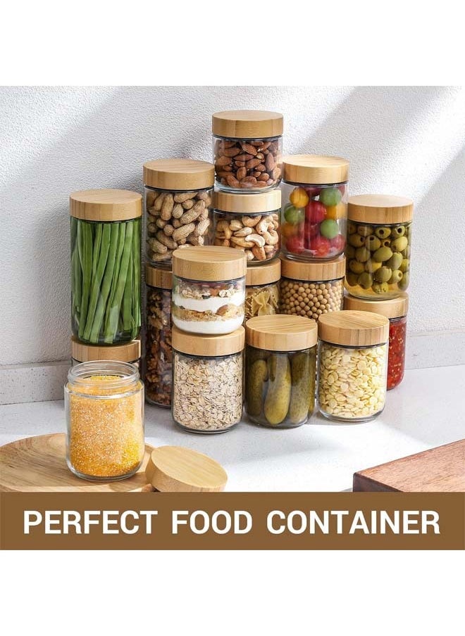 L&E - 6-pack Glass jars with Airtight Lids, Overnight Oats Containers with Bamboo Lids, Wide mouth Mason Salad jars, Glass Food Storage Containers for Snacks Yogurt Spice Sugar (300ML) - Image 1