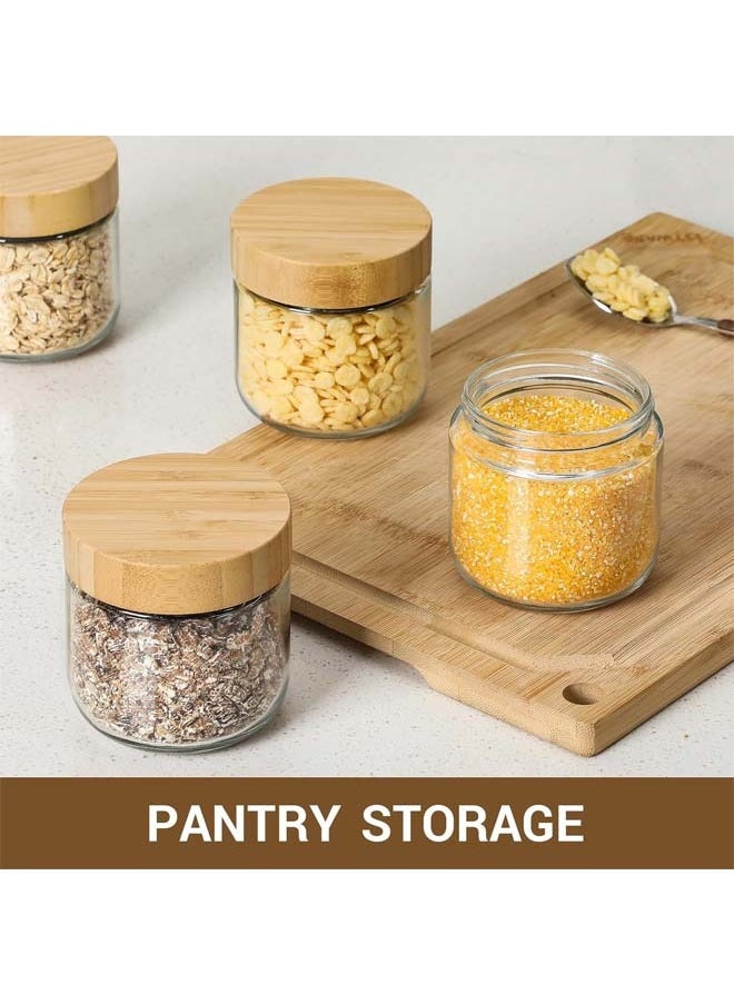 L&E - 6-pack Glass jars with Airtight Lids, Overnight Oats Containers with Bamboo Lids, Wide mouth Mason Salad jars, Glass Food Storage Containers for Snacks Yogurt Spice Sugar (300ML) - Image 1