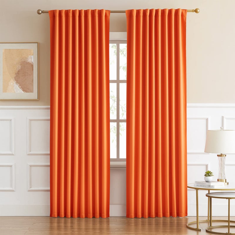 DUALIFE 90 Inch Curtains Orange Summer Decor  Fall Decor Curtains for Boys Living Room Bedroom 52x90 InchBack Tab and Rod Pocket2 Panels