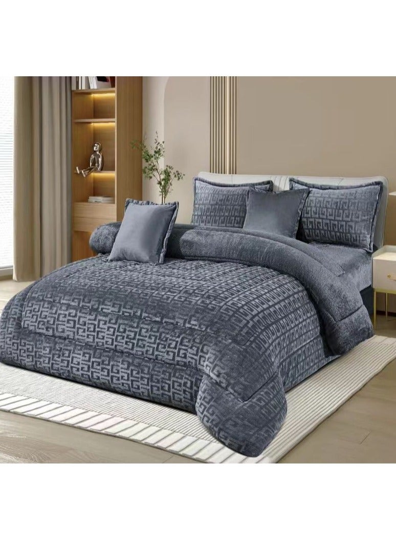 مينج لي مفرش شتوي نفر ونص نظام وجهين (مخمل × فرو) – طقم مفارش 4 قطع يشمل لحاف، شرشف مطاطي، غطاء وسادة وغطاء مخدة، يناسب سرير مقاس 140×200 سم - Image 1